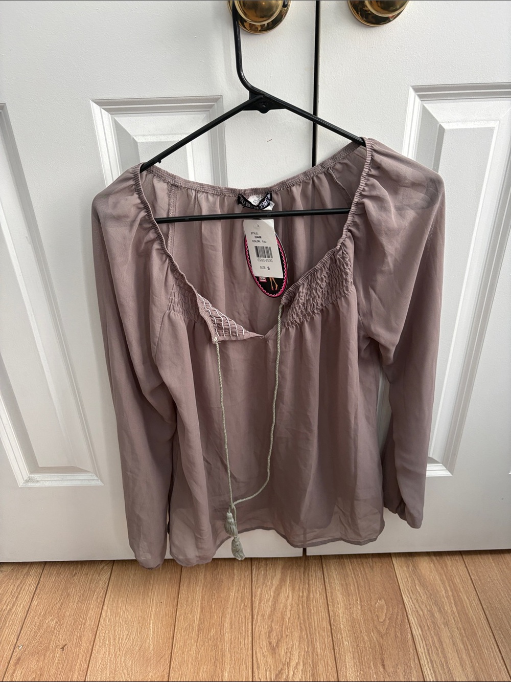 paper doll Mauve Smocked Tie-Neck Peasant Tunic